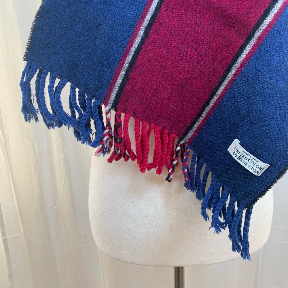 United Colors of Benetton 100% Wool Striped Scarf Navy‎ Red Black Beige